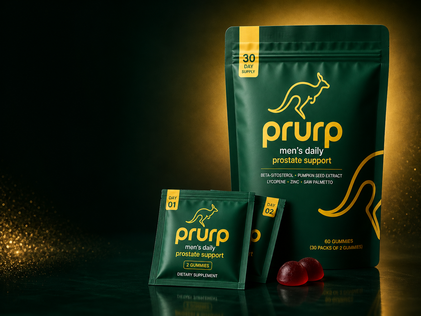 prurp men's daily pouch, sachets and gummies